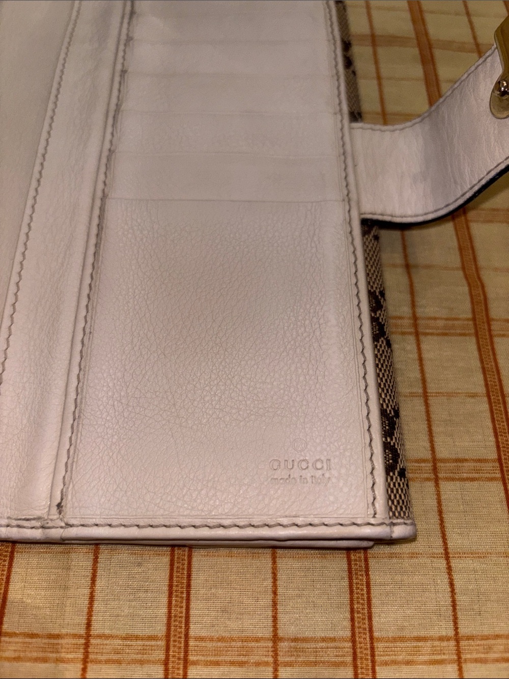 Authentic Gucci Beige and Brown Monogram Continental Wallet with Gold Accent - Picture 4 of 10